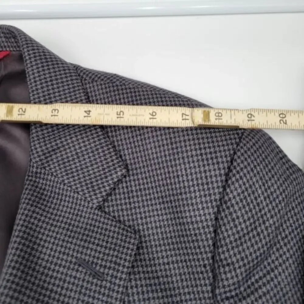 Vintage Jos A‎ Bank 100% Silk Men's L Large Houndstooth Gray Black Blazer Jacket